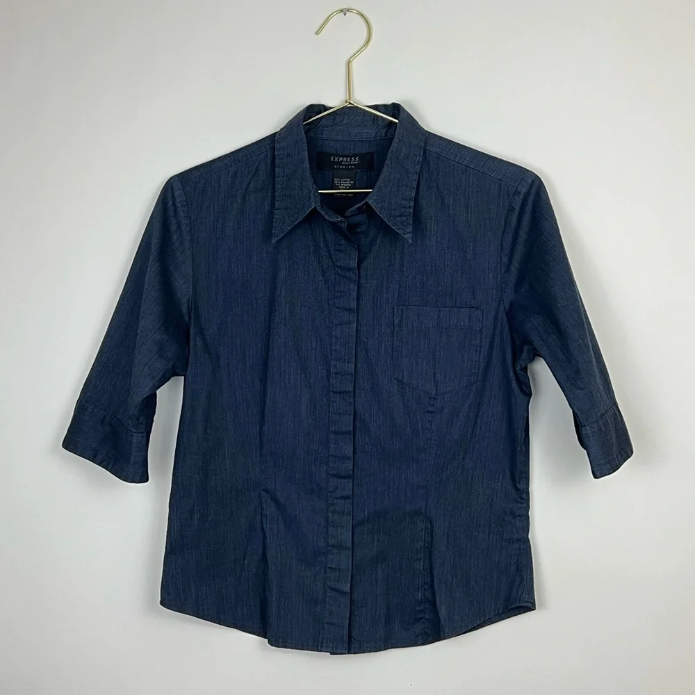 Express Stretch Dark Blue Denim 1-2 Sleeve Top Sz 5/6